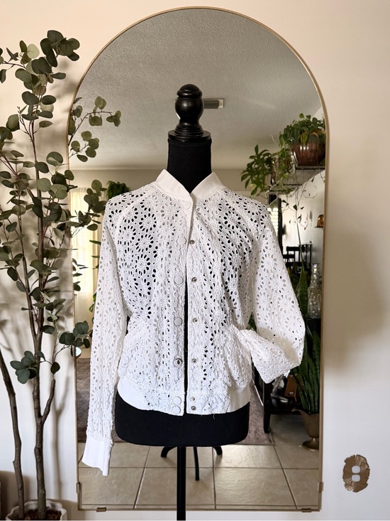 Victoria's Secret Other - Victoria’s Secret White Eyelet Bomber Jacket Large Cottagecore Boho Floral